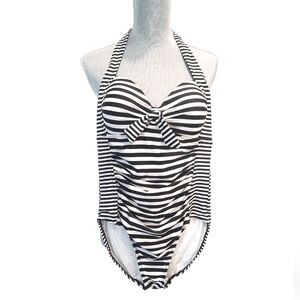 Merona One Piece Black and White Stripes  Swimsuit Size Medium
